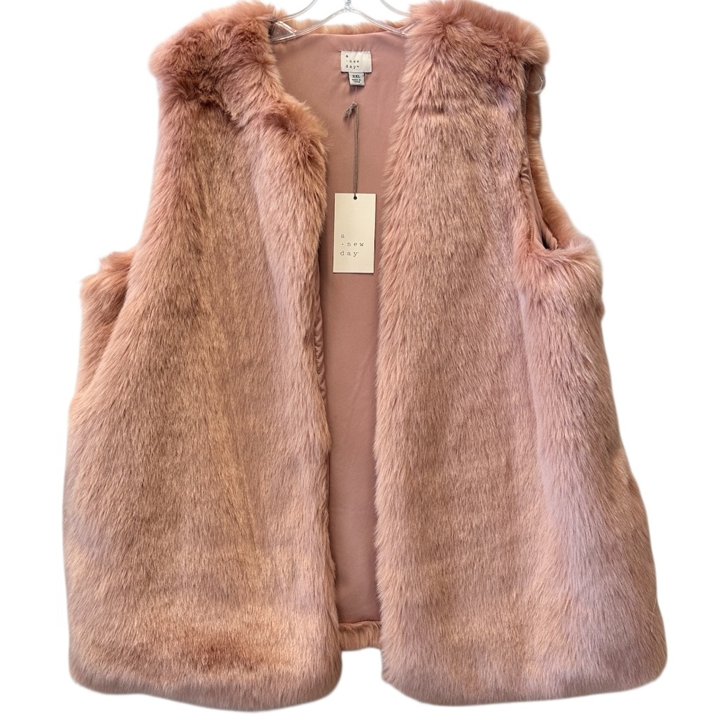 BNWT A New Day Faux Fur Vest Peach Pink Size XXL